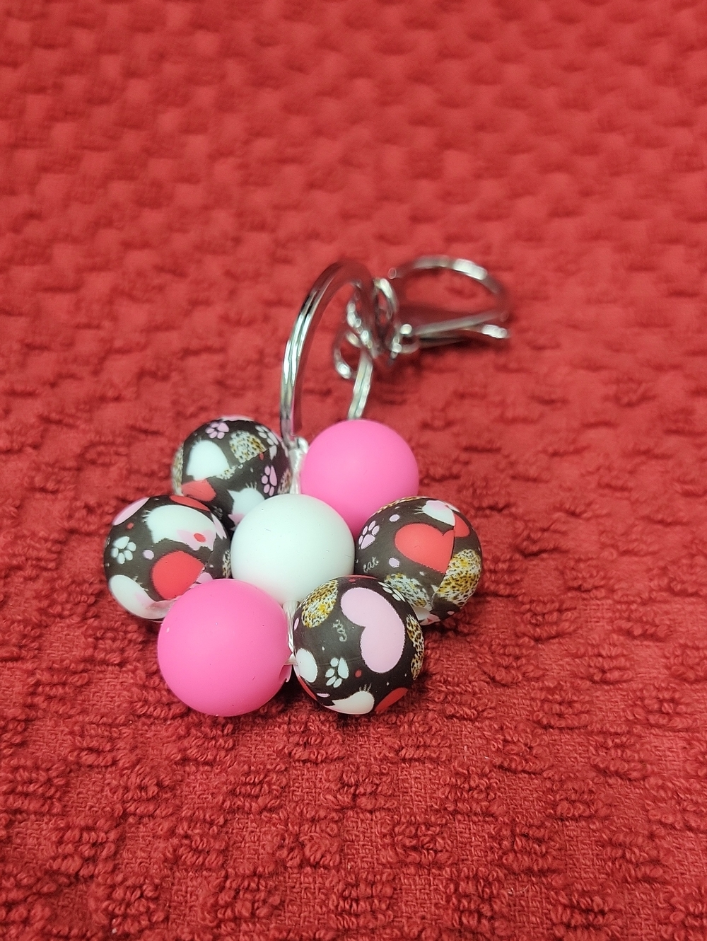 Pink & White Heart Bead Keychain - Women Accessories